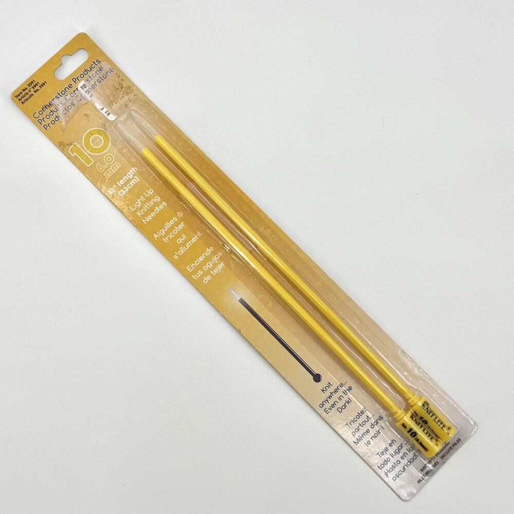 NEW The Knit Lite Light Up Knitting Needles Clover 13" Size 10 6mm Yellow #3991